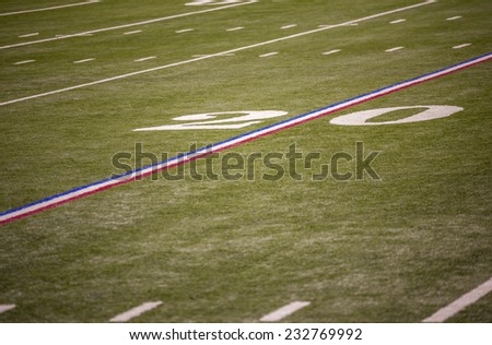 Lines on the turf in American Football Field.