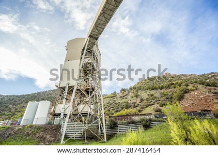 Coal mine infrastructure among beautiful mountains, USA