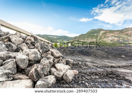 Coal mine infrastructure among beautiful mountains of USA