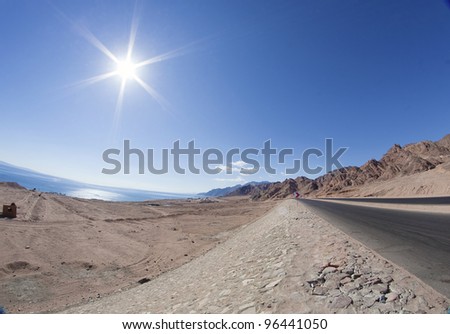 Sinai Landscape: road between sea and mountains