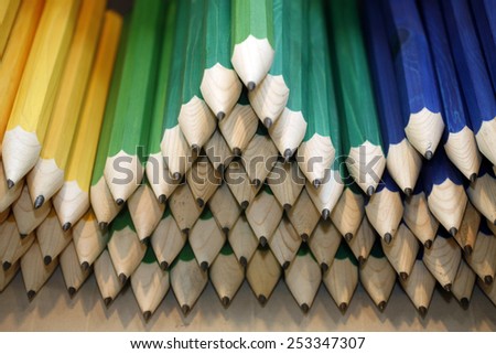 Colored drawing pencils in a variety of colors