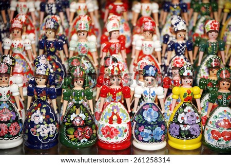 Traditional handmade toys puppets dolls in symbolic artistic dress