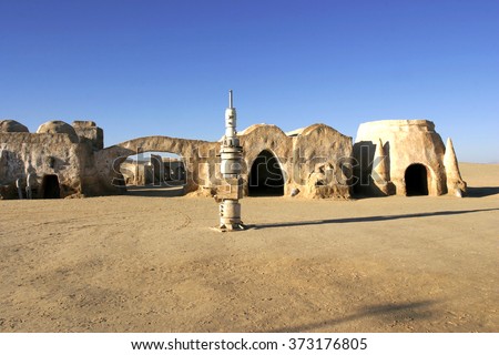 NEFTA; TUNISIA - DEC 8; Original movie scenery for Star Wars film A New Hope near Nefta city in the Sahara desert; Tunisia December 08; 2004