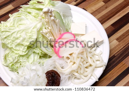 Vegetable set with tofu fish ball slice and noodle