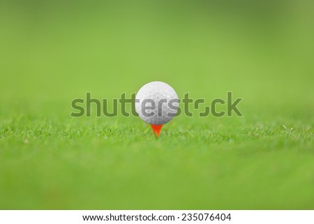 Golf ball on orange tee in golf course