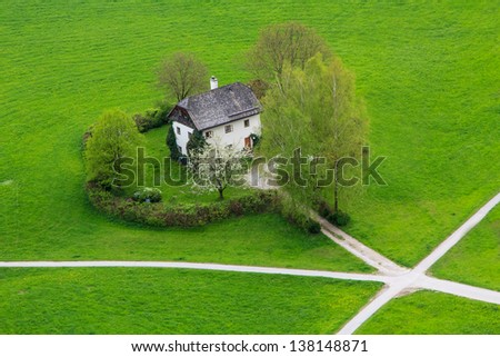 A single house surrounded by grass