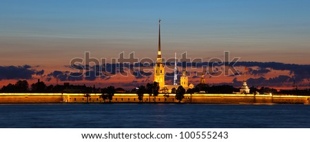 Peter and Paul Fortress in St. Petersburg at night