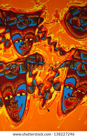 BALI, INDONESIA - MARCH 9 : Assortment of colourful batik textile, made by not identified actor, on display and for sale in special shop on March 9, 2013 in Bali, Indonesia