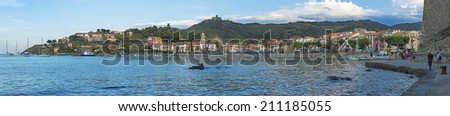 COLLIOURE, FRANCE - AUGUST 06: Collioure, coastal village panorama  in the south of France, Mediterranean sea, Languedoc Roussillon, Pyrenees Orientales on August 06, 2014 in   Collioure, France