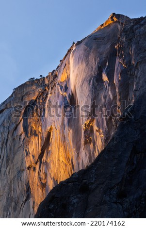 Falls the Horse tail at sunset. Yosemite National Park.