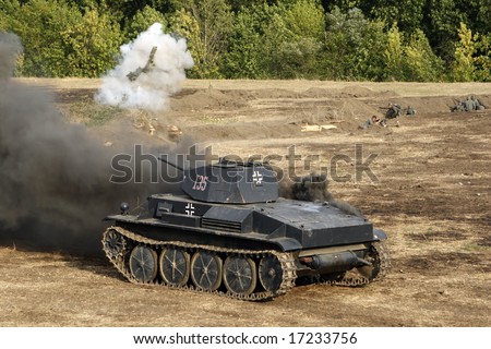 The burning tank. Military - historical reconstruction \