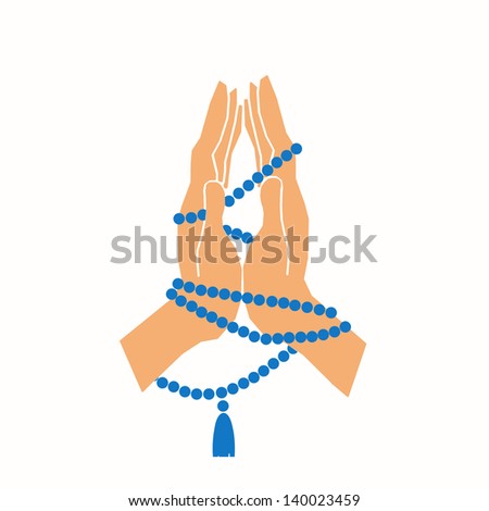 Illustration of hands praying with Mala beads