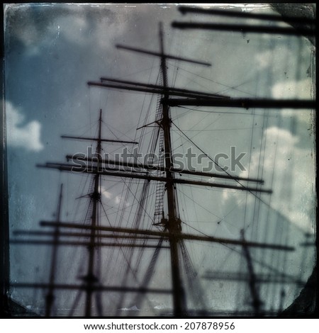 Instagram filtered image of sailing ship masts - pirate ship