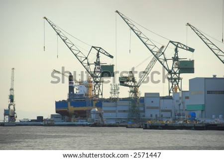 lifting cranes at the seaside container port