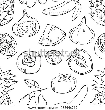 Monochrome vector seamless pattern with fruits. Abstract healthy food background with fruits for wallpaper, web page background, wrapping, textile and scrapbook.