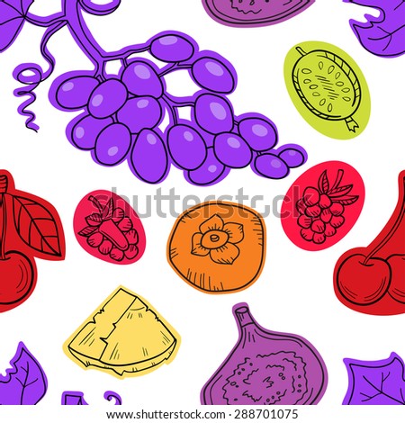 Colorful vector seamless pattern with fruits. Abstract healthy food background with fruits for wallpaper, web page background, wrapping, textile and scrapbook.