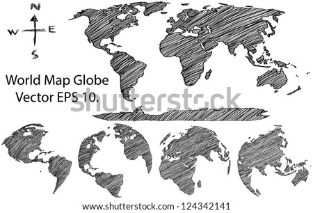 Earth Globe with World map Detail Vector Line Sketched Up Illustrator EPS 10 Earth Globe with World map Detail Vector Line Sketched Up Illustrator EPS 10