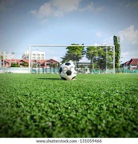 Soccer Football on Penalty spot for Penalty Kick.