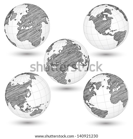 Set of World Map Earth Globe Vector line Sketched Up Illustrator EPS 10 Set of World Map Earth Globe Vector line Sketched Up Illustrator EPS 10