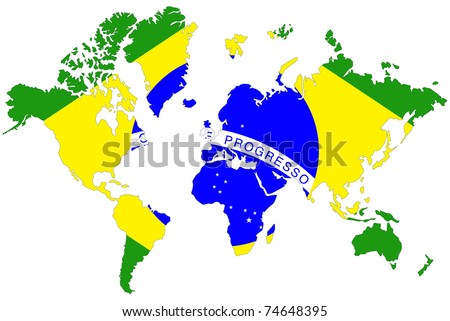 World Map Brazil Australia. stock photo : World map background with Brazil flag.