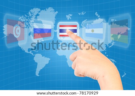 Single finger pressing Thailand flag on world wide.