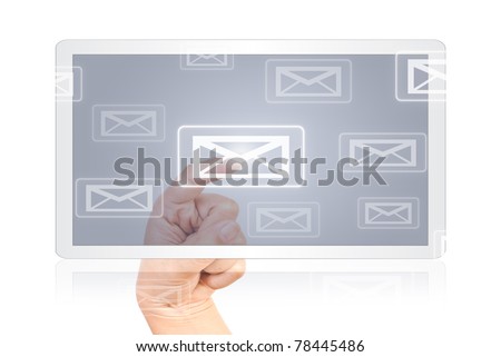 Hand pressing mail world wide on the tablet.