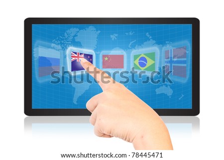 Single finger pressing flag on tablet.
