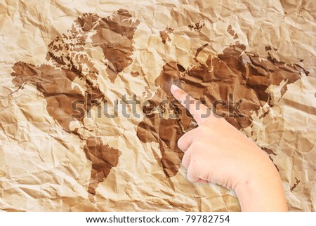 Vintage world map with vintage paper texture.