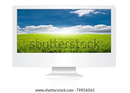 Blue sky on the monitor screen isolate.