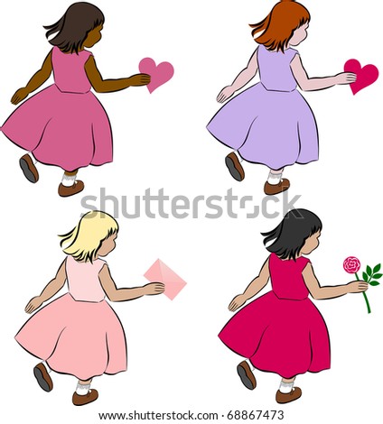 Girls in Party Dresses for Valentine\'s Day - Raster