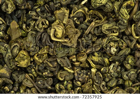 Close-up of green tea dry leaves
