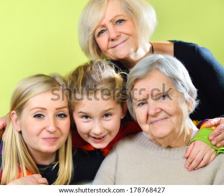 Happy smiling family. Four generations woman. MANY OTHER PHOTOS FROM THIS SERIES IN MY PORTFOLIO.