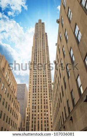 NEW YORK CITY - MAR 7: Clouds pass above Rockefeller Center Buildings, a complex of 19 buildings, built by the Rockefeller, located in Midtown Manhattan, March 7th, 2011 in Manhattan, New York City.