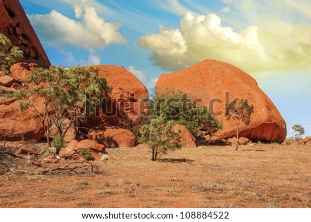 Australian Outback Rocks and Dramatic Sky, Northern Territory