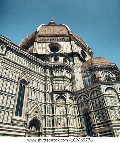 Florence Cathedral (Duomo - Basilica di Santa Maria del Fiore) during summer from street level (Piazza del Duomo) - Italy