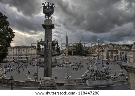 ROME - NOV 1: People walk in Piazza del Popolo, November 1, 2012 in Rome. The layout of the piazza today was designed in neoclassical style between 1811 and 1822 by the architect Giuseppe Valadier