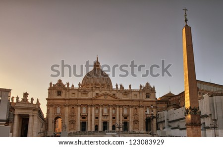 View from the Saint Peter\'s Square on the Papal Basilica of Saint Peter, Rome, Vatican.