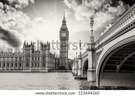 Landscape of Big Ben and Palace of Westminster with Bridge and Thames - London.
