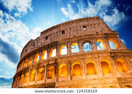 Wonderful View Of Colosseum In All Its Magnificience - Autumn Sunset In Rome - Italy