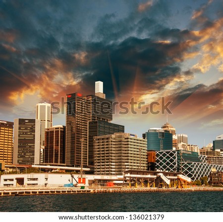 Sydney, Australia. Wonderful sunset colors over City skyline.