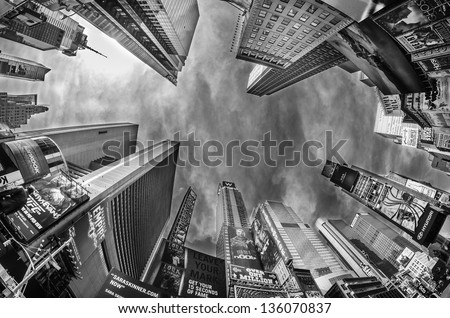 NEW YORK CITY FEB 24 Street view of Times Square Skyscrapers February 24 2011 in New York City Times Square is a major center of the world's entertainment industry NEW YORK CITY FEB 24 Street view of Times Square Skyscrapers February 24 2011 in New York City Times Square is a major center of the world's entertainment industry