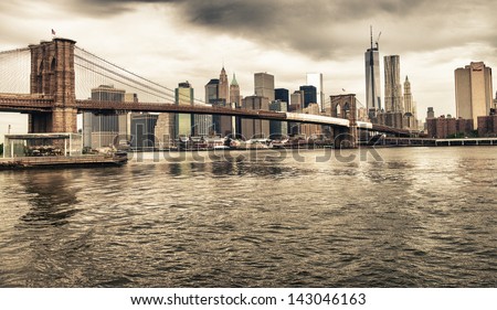 The Brooklyn Bridge And Lower Manhattan Skyline Seen From Brooklyn Bridge Park.