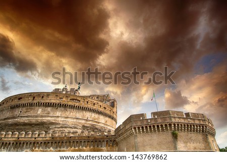 Saint Angel Fortress in Rome at sunset, Italy.
