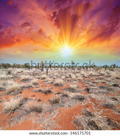 Australia, Outback landscape. Beautiful colors of earth and sky.