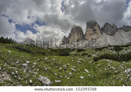 The Three Peaks of Lavaredo, Italy. Stunning alps landscape in summer season.