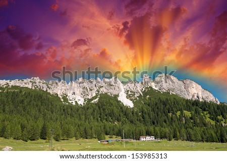 Mountain landscape in summer season. Alpin Dolomites scenario.