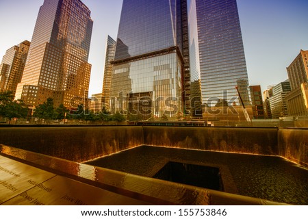 NEW YORK CITY - JUN 12: NYC\'s 9/11 Memorial at World Trade Center Ground Zero seen on June 12, 2013. The memorial was dedicated on the 10th anniversary of the Sept. 11, 2001 attacks