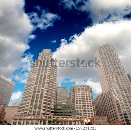 Beautiful view of Boston buildings from street level.