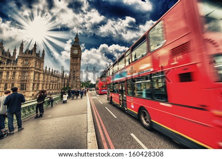Modern red double decker bus, icon of London, UK.