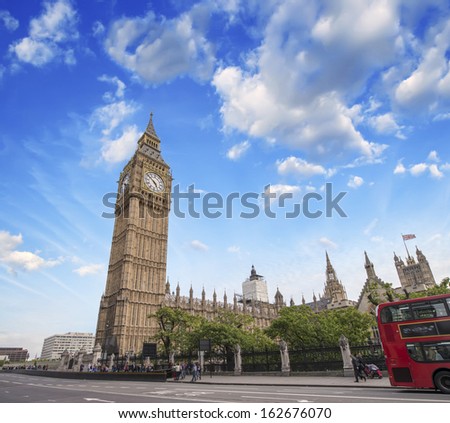 The Big Ben And Double Decker Bus In London.